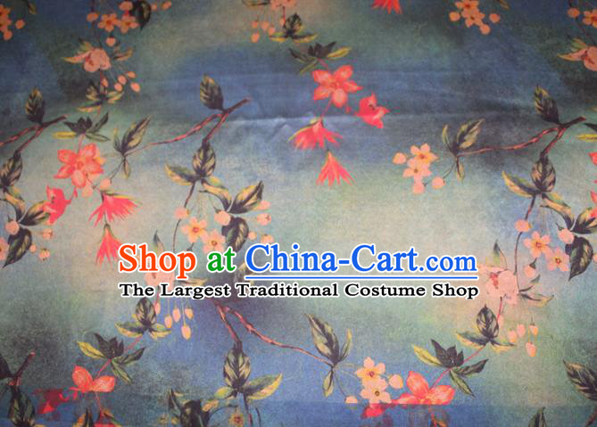 Chinese Cheongsam Classical Flowers Pattern Silk Drapery Traditional Fabric Blue Gambiered Guangdong Gauze