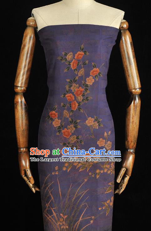 China Classical Jasmine Pattern Purple Silk Fabric Traditional Jacquard Satin Cheongsam Cloth