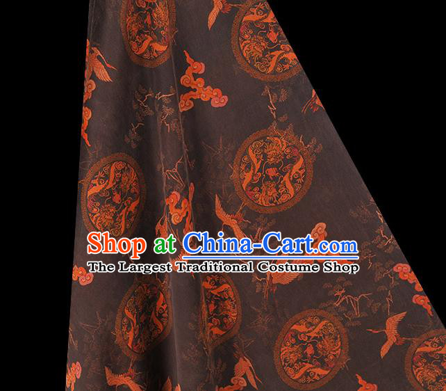 Chinese Traditional Cheongsam Satin Cloth Black Gambiered Guangdong Gauze Classical Cloud Crane Pattern Silk Fabric