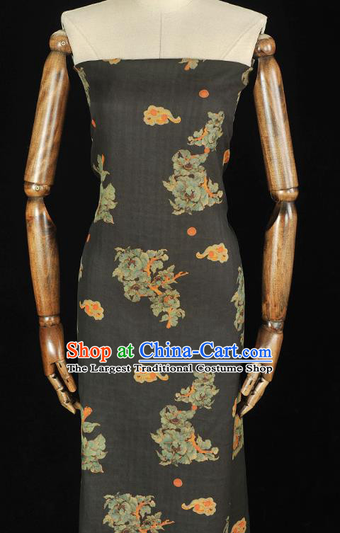 Chinese Classical Flowers Pattern Silk Fabric Traditional Cheongsam Jacquard Cloth Black Gambiered Guangdong Gauze