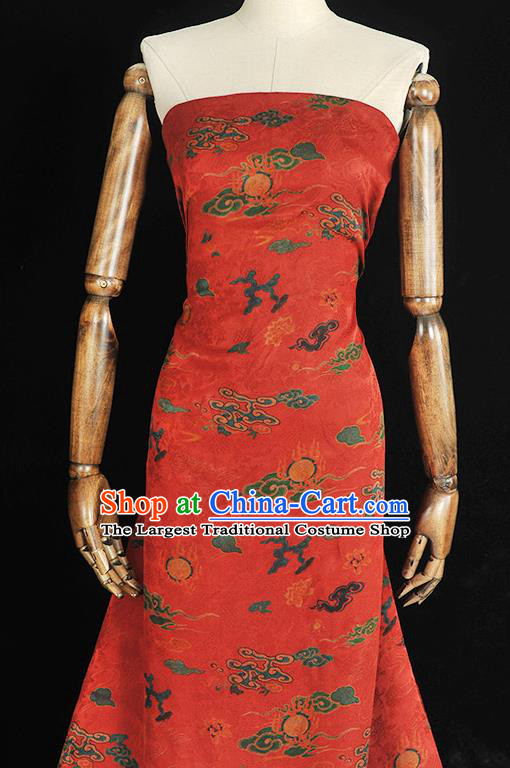 Traditional Red Jacquard Material Gambiered Guangdong Gauze Chinese Cheongsam Classical Clouds Pattern Silk Fabric