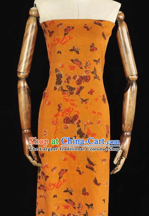 Chinese Cheongsam Gambiered Guangdong Gauze Traditional Butterfly Pattern Ginger Silk Fabric