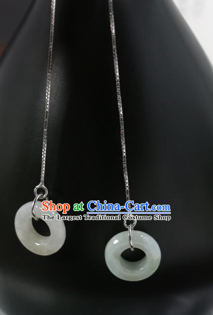 Handmade Chinese National Silver Earrings Traditional Cheongsam Classical Jade Ring Ear Accessories