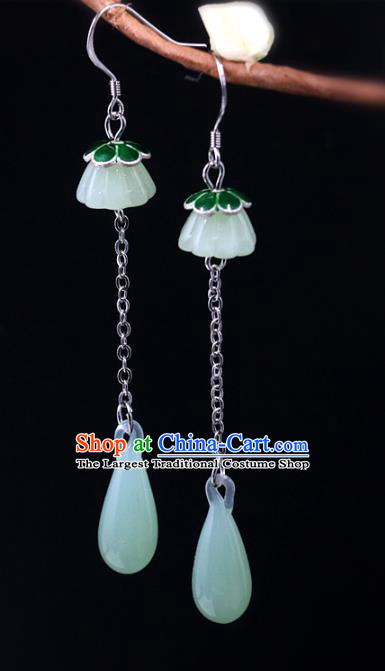 Handmade Traditional Jade Lotus Seedpod Ear Accessories Chinese National Long Earrings