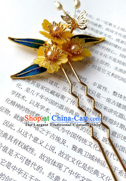 Ancient China Shell Plum Hairpin Handmade Hair Accessories Traditional Qing Dynasty Butterfly Hair Stick