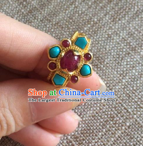 China Tang Dynasty Jewelry Accessories Ancient Imperial Empress Gems Ring for Women