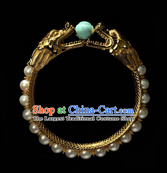 Chinese Traditional Qing Dynasty Pearls Jewelry Ancient Noble Lady Bracelet Gilding Accessories