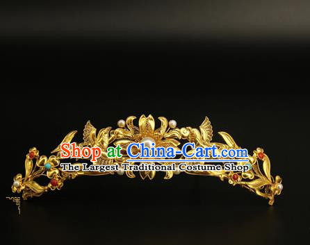 China Traditional Court Golden Hair Stick Handmade Hair Accessories Ancient Ming Dynasty Flowers Hairpin