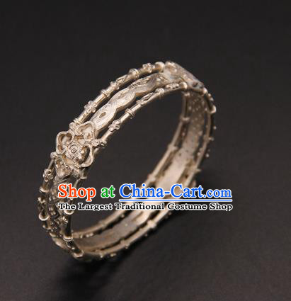 Handmade Chinese Traditional Ming Dynasty Argent Bracelet Ancient Hanfu Jewelry Accessories