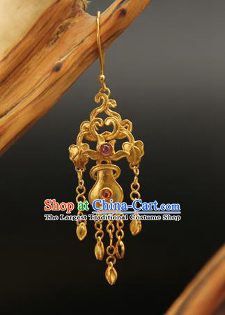 Handmade Chinese Traditional Ming Dynasty Empress Golden Earrings Ancient Hanfu Ear Jewelry Accessories