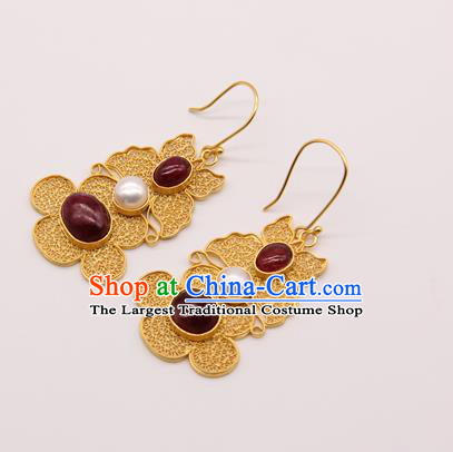 Handmade Chinese Traditional Ming Dynasty Palace Ear Accessories Ancient Imperial Consort Earrings Gems Jewelry