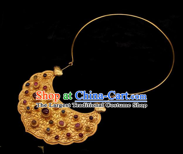 Handmade Chinese Traditional Song Dynasty Gems Necklace Accessories Ancient Imperial Consort Jewelry Golden Necklet
