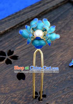 Traditional China Qing Dynasty Palace Enamel Peony Hairpin Handmade Hair Ornament Ancient Empress Pearl Hair Stick