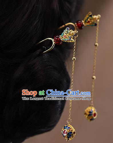 Chinese Traditional Hanfu Blueing Butterfly Hair Stick Wedding Hair Accessories Ancient Bride Tassel Hairpin