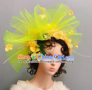 Handmade Stage Show Headwear Europe Princess Yellow Veil Top Hat Noble Lady Wedding Hair Accessories