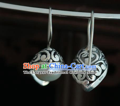 Handmade Chinese Traditional Silver Earrings Jewelry Cheongsam Pearl Ear Accessories
