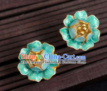 Handmade Chinese Enamel Green Peony Earrings Jewelry Traditional Cheongsam Ear Accessories