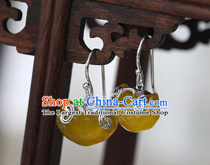 Handmade Chinese Traditional Accessories Silver Ear Jewelry Cheongsam Citrine Earrings