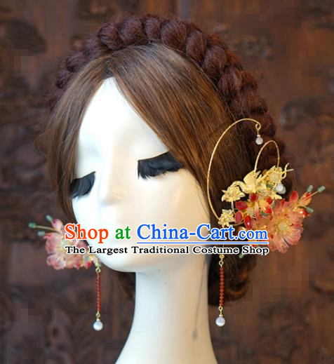 China Traditional Wedding Hair Crown and Tassel Hairpins Earrings Ancient Bride Hair Accessories