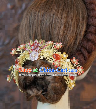China Traditional Wedding Agate Hair Clasp Xiuhe Suit Hair Accessories Bride Hairpin Golden Hair Crown