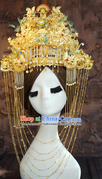 China Ancient Bride Hair Accessories Traditional Wedding Deluxe Tassel Phoenix Coronet Full Set