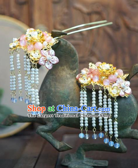 China Traditional Hanfu Beads Tassel Hair Stick Xiuhe Suit Hair Accessories Wedding Bride Hairpins