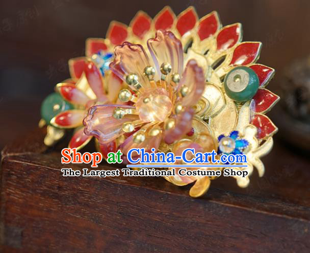 China Traditional Xiuhe Suit Hair Accessories Palace Hairpin Wedding Enamel Red Hair Crown