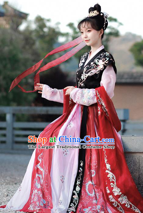 China Tang Dynasty Court Lady Embroidered Dress Traditional Hanfu Clothing Ancient Palace Woman Costumes Full Set