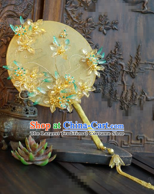 Chinese Handmade Wedding Silk Palace Fan Traditional Wedding Jewelry Accessories Ancient Bride Flowers Round Fan