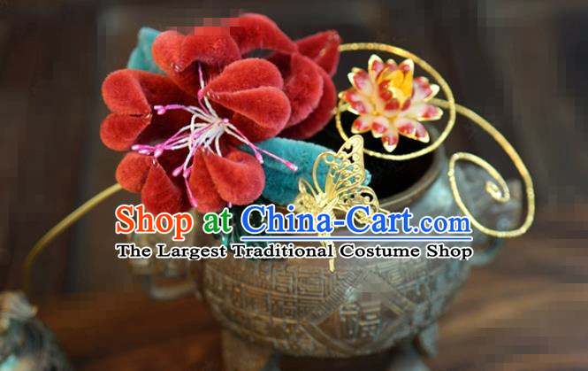 China Wedding Jewelry Adornment Traditional Xiuhe Suit Hair Accessories Velvet Chrysanthemum Hair Stick Ancient Empress Hairpin