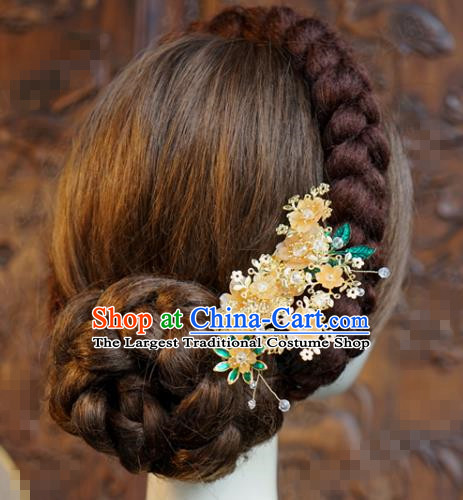 China Ancient Princess Hairpin Traditional Xiuhe Suit Hair Accessories Wedding Bride Flowers Hair Comb