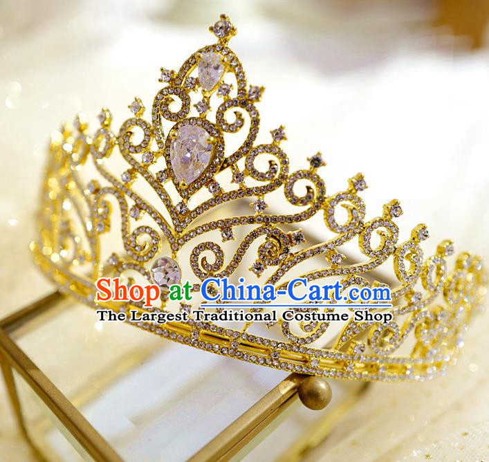 European Wedding Bride Golden Hair Clasp Handmade Court Hair Accessories Baroque Crystal Royal Crown