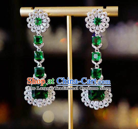 Top Grade Baroque Bride Green Crystal Ear Jewelry European Zircon Accessories Earrings