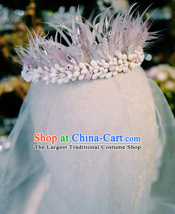 Top Bride Pink Feather Headwear European Wedding Jewelry Accessories Princess Royal Crown