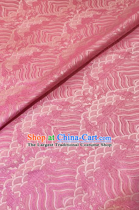 Chinese Classical Sea Wave Pattern Design Pink Brocade Fabric Asian Traditional Satin Tang Suit Silk Material