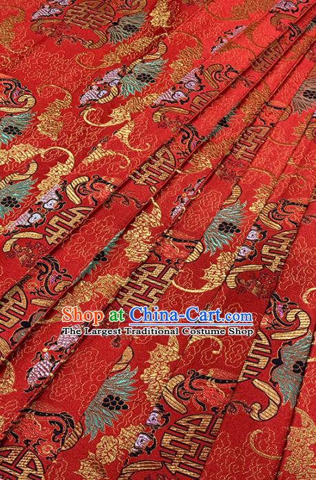 Chinese Classical Fancy Carp Pattern Design Red Brocade Fabric Asian Traditional Satin Tang Suit Silk Material
