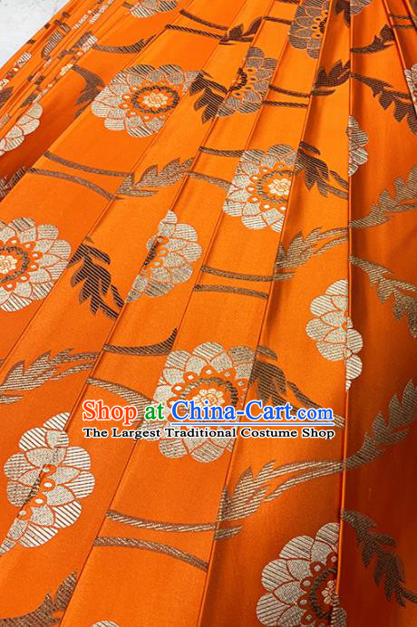 Chinese Classical Lotus Pattern Design Orange Brocade Fabric Asian Traditional Satin Tang Suit Silk Material