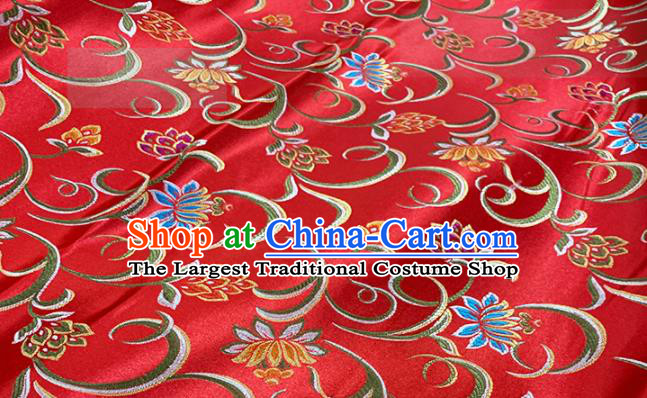 Chinese Classical Twine Lotus Pattern Design Red Brocade Fabric Asian Traditional Satin Tang Suit Silk Material
