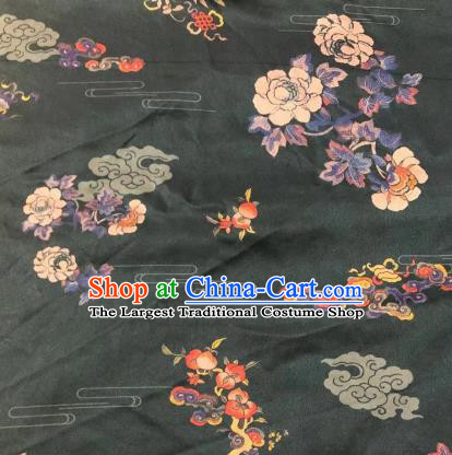 Chinese Classical Peach Peony Pattern Design Atrovirens Gambiered Guangdong Gauze Fabric Asian Traditional Cheongsam Silk Material