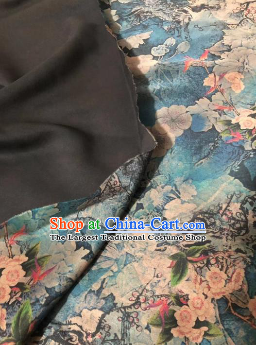 Chinese Classical Plum Pattern Design Blue Gambiered Guangdong Gauze Fabric Asian Traditional Cheongsam Silk Material