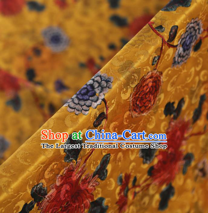 Chinese Classical Chrysanthemum Pattern Design Ginger Mulberry Silk Fabric Asian Traditional Cheongsam Silk Material