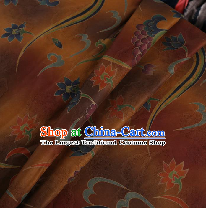 Chinese Classical Flowers Pattern Design Ginger Mulberry Silk Fabric Asian Traditional Cheongsam Silk Material