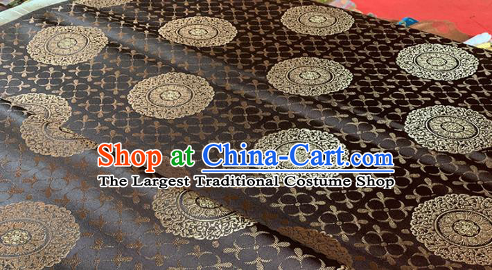 Chinese Classical Round Flowers Pattern Design Brown Brocade Fabric Asian Traditional Satin Tang Suit Silk Material