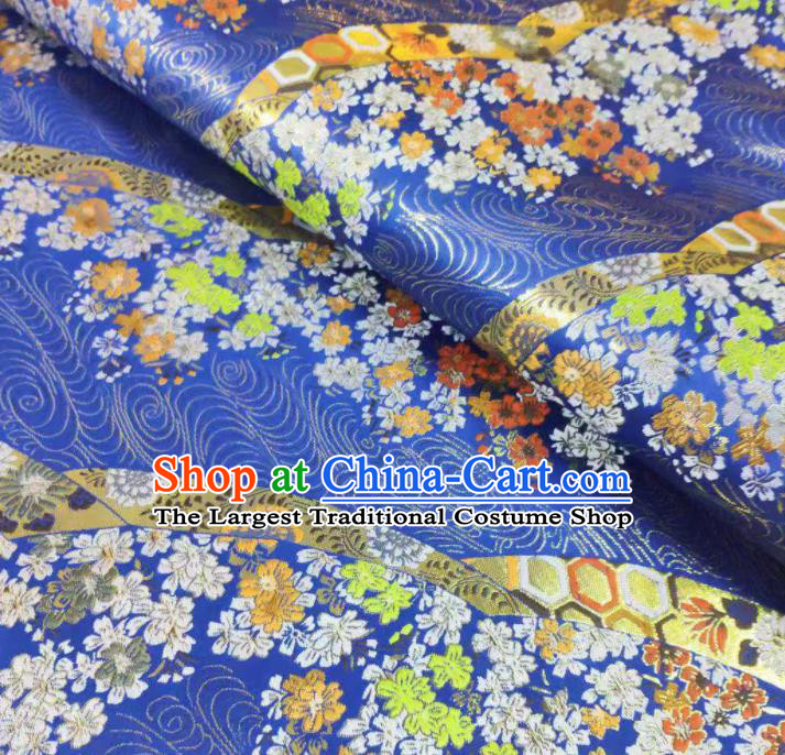 Chinese Classical Royal Cherry Blossom Pattern Design Royalblue Brocade Fabric Asian Traditional Satin Tang Suit Silk Material