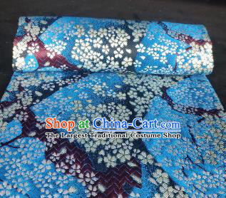 Japanese Classical Sakura Pattern Design Blue Brocade Fabric Asian Traditional Satin Kimono Silk Material