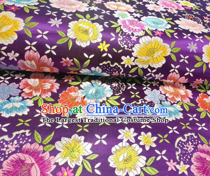 Chinese Classical Beautiful Flowers Pattern Design Purple Brocade Fabric Asian Traditional Satin Silk Material
