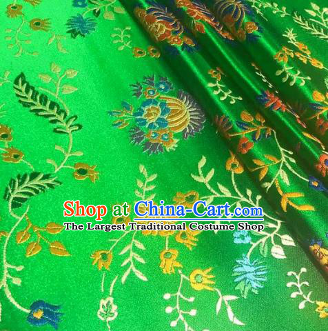 Chinese Classical Chrysanthemum Pattern Design Green Brocade Fabric Asian Traditional Satin Silk Material