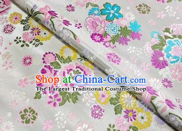 Chinese Royal Daisy Peony Pattern Design White Brocade Fabric Asian Traditional Satin Silk Material