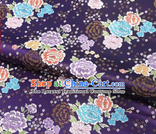 Chinese Classical Embroidered Peony Pattern Design Purple Brocade Fabric Asian Traditional Satin Silk Material