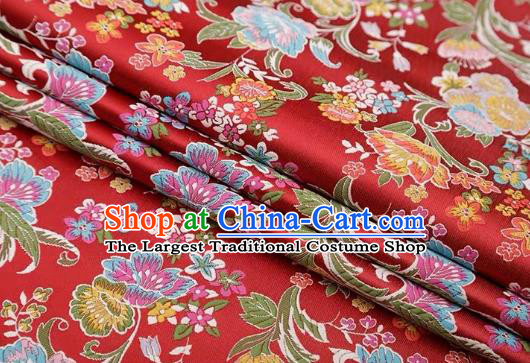Chinese Classical Flourish Flowers Pattern Design Purplish Red Brocade Fabric Asian Traditional Satin Silk Material